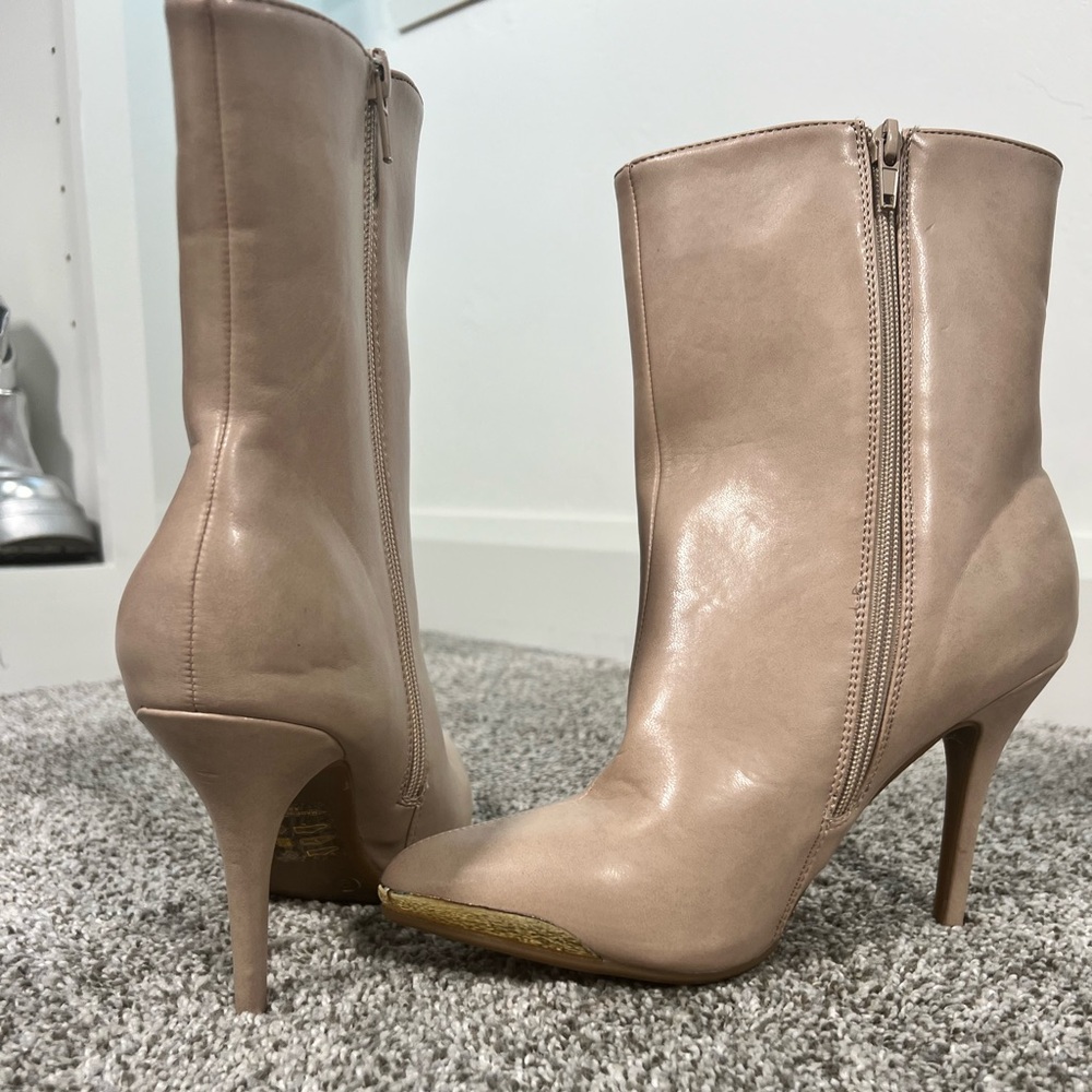 Cream Faux Leather Booties